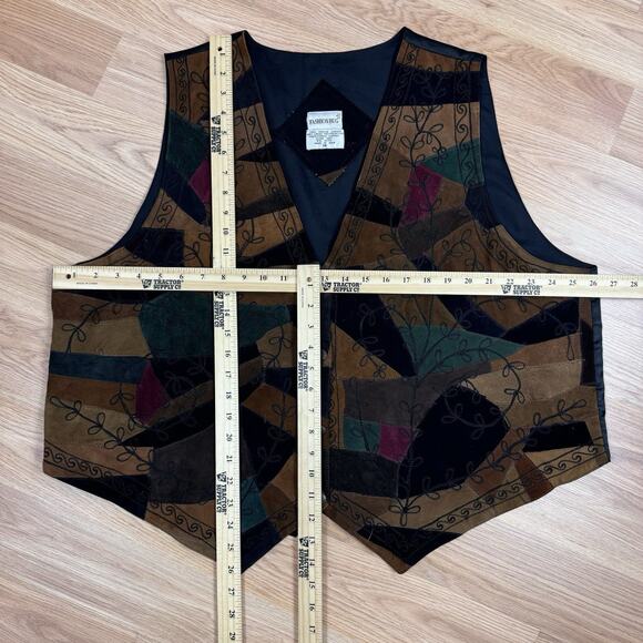 Women's Vest Vintage Leather 3X 90s Patchwork Funky Boho Abstract *Small Flaw* - Picture 2 of 6
